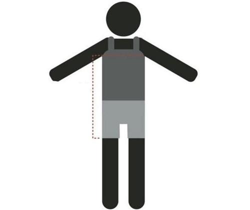 Stick figure with dotted lines showing that chest, midriff and bottocks should be covered at all times.